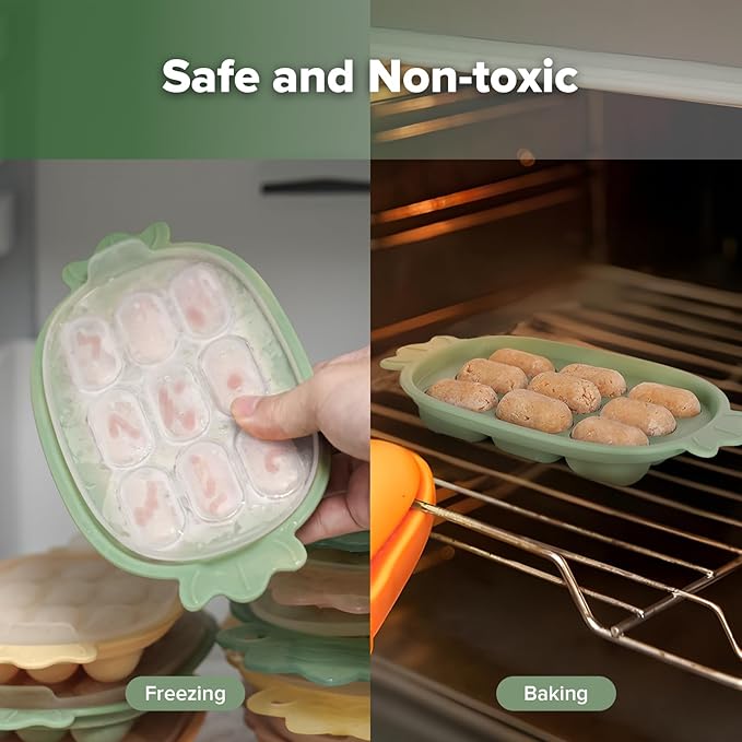 Haakaa Baby Fruit Food Feeder & Silicone Freezer Nibble Tray Combo - Breastmilk Popsicle Mold for Baby Cooling Relief, BPA Free Baby Mesh Food Feeder for Infant Self Feeding - Pea Green