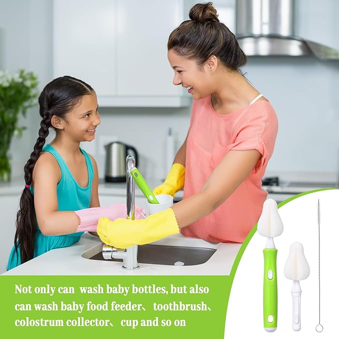 22 Pcs Sponge Bottle Nipple Brushes Set Including 12 Pcs Bottle Sponge Brush Heads 6 Interchangeable Nipple Brush Handles and 4 Long Straw Brushes for Baby Bottles