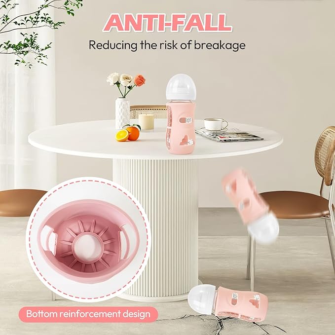 3 Pack Silicone Sleeves for Philips Avent Natural Glass Baby Bottles, Anti Breakage Baby Bottle Holder for Baby Girls, Compatible with Philips Avent Glass Natural Baby Bottle, 8 oz