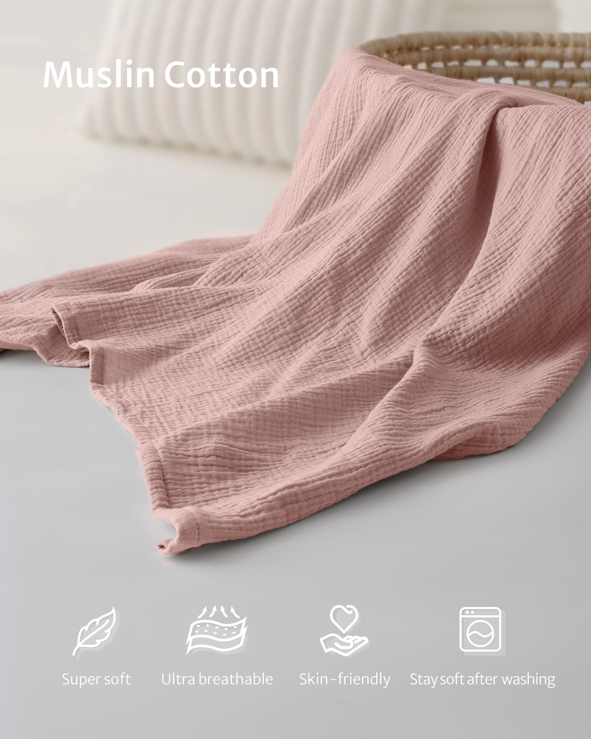 Blissful Diary Muslin Nursing Cover for Breastfeeding, Breathable Breastfeeding Cover up with Arch Neckline for Women, Nursing Apron(Pink)