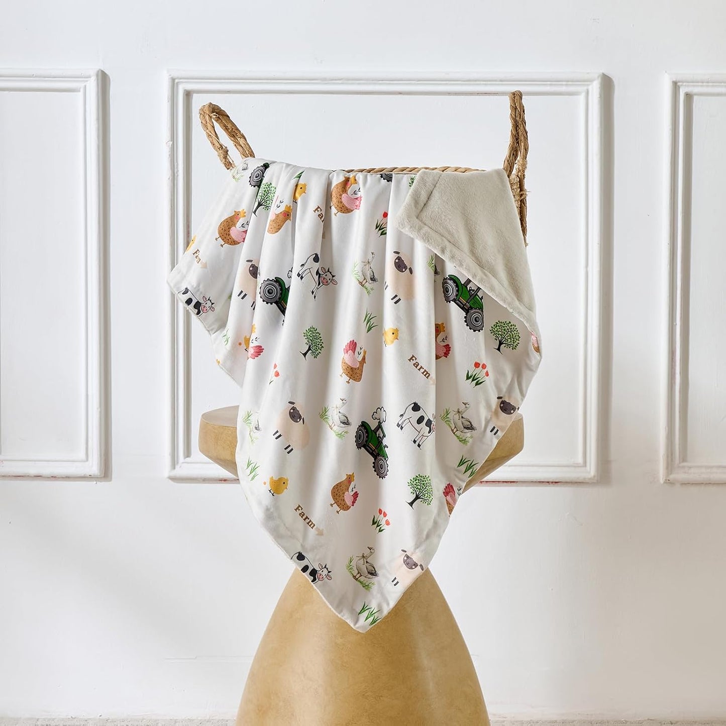 Baby Blanket 30x40 Inches Soft Double Layer Fleece Throw with Great Farm Print Gender Neutral Crib Blanket for Infant, Toddler, Newborn Baby Girl or Boy Shower Gift