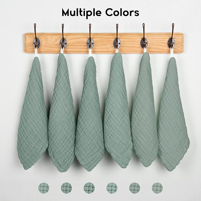 Muslin Baby Washcloths 6 Pack, 100% Cotton Wash Cloths for Babies, Large 12''X12'' Burp Cloths Absorbent and Soft for Newborn Infants Kids Boys Girls - Dark Green