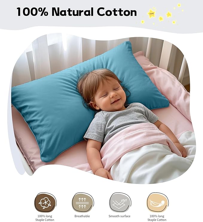 Deep Dream Toddler Pillowcases for 13x18 Pillow 2 Pack, 100% Cotton Travel Pillow Case Cover, 600 Thread Count Cotton Pillow Covers, Soft & Breathable Small Pillow Cases Envelope Closure, Dark Teal