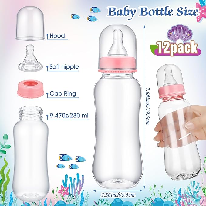 TrelaCo Mermaid Cool Baby Shower Games Bottle Chug Sign Wooden Mermaid Theme Gift Sets Gender Reveal Party Favors and 12 Pcs Baby Bottle Shower Favor for Games Gender Reveal