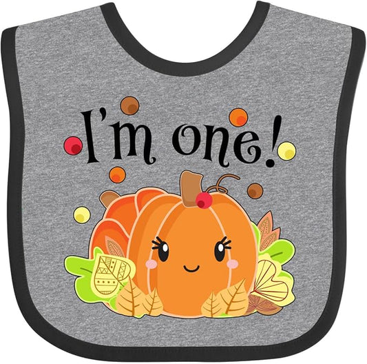 inktastic I'm One- Pumpkin Birthday Autumn Baby Bib