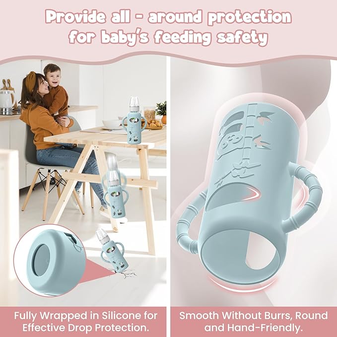 3 PCS Dr Brown Glass Bottles Silicone Sleeves, Compatible with Dr Browns Glass Bottles 8 oz, Anti-Drop Dr Brown Baby Bottles Sleeves with Handles, Heat-Insulating and Easy to Clean