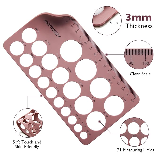 Momcozy Nipple Ruler for Flange Sizing, Soft & Flexible Silicone Measurement Tool for Breast Pump Sizing, Compatible with Momcozy, Medela, Spectra, Lansinoh, Easy to Use for Comfortable Pumping