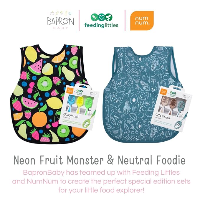 BapronBaby Neutral Foodie Bapron - No Neck Tie Safer Bib for Baby & Toddler - Soft Waterproof Stain Resistant - Machine Washable - Sz Baby/Toddler 6m-3T