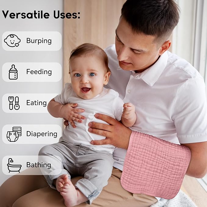 Muslin Burp Cloths for Baby 100% Cotton Burping Cloths for Boys Girls Large 20''X10'' Extra Soft and Absorbent 12 Pack - Bean Paste