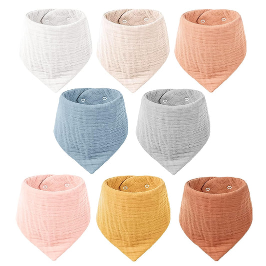 Konssy 8-Pack Muslin Baby Bibs, Absorbent Bandana Drool, 100% Cotton Unisex Baby Bibs for Teething and Drooling