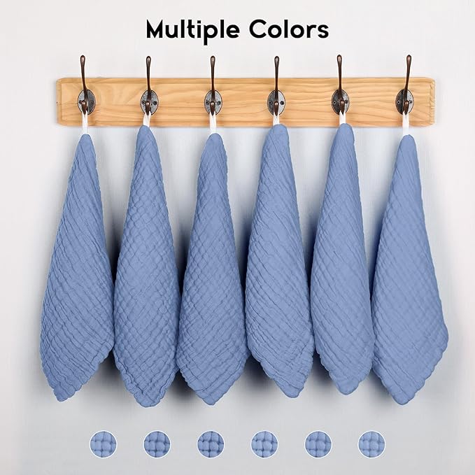 Muslin Baby Washcloths 6 Pack, 100% Cotton Wash Cloths for Babies, Large 12''X12'' Burp Cloths Absorbent and Soft for Newborn Infants Kids Boys Girls - Sapphire Blue