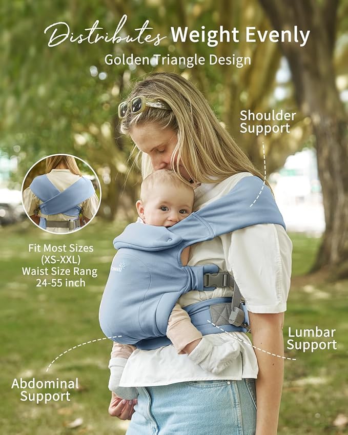 GROWNSY Baby Carrier Newborn to Toddler, Cozy Baby Wraps Carrier, Ergonomic Baby Carrier with Head Support, Oxford Blue