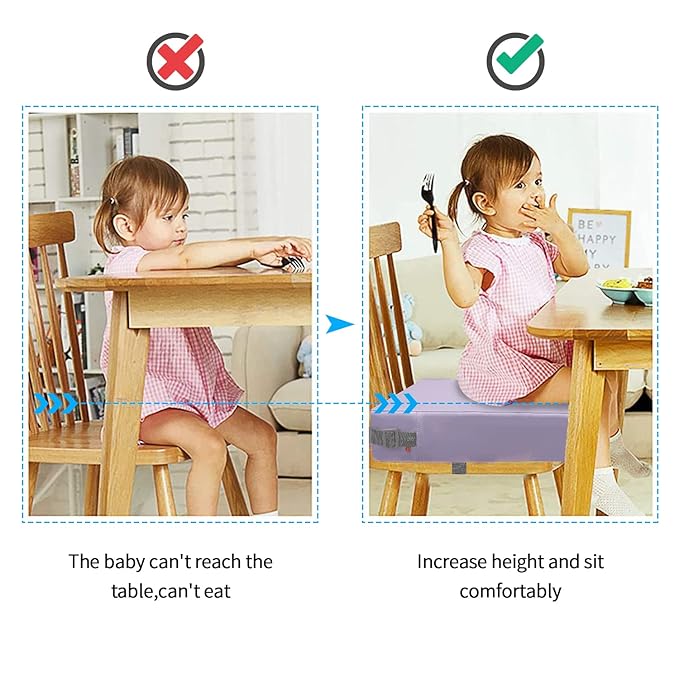 Toddler Booster Seat for Dining Table, PU Washable Double Safe Straps Non-Slip Bottom Booster Seat Cushion, Strong Support Portable Travel Booster Seat for Chair (Purple)