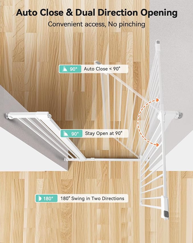 COMOMY 42" Extra Tall Baby Gate for Stairs Doorways, Fits Openings 29.5" to 40.6" Wide, Auto Close Sturdy Safety Dog Gate for House, Pressure Mounted Easy Walk Through Pet Gate with Door, White