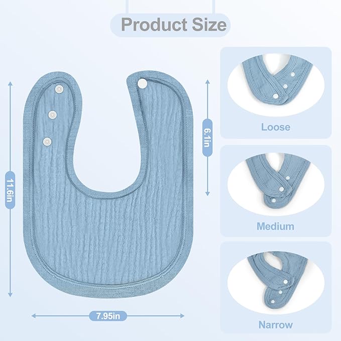 Muslin Baby Bibs 6 Pack for Unisex Girls & Boys, Adjustable Soft Cotton Baby Bibs for Drooling and Teething