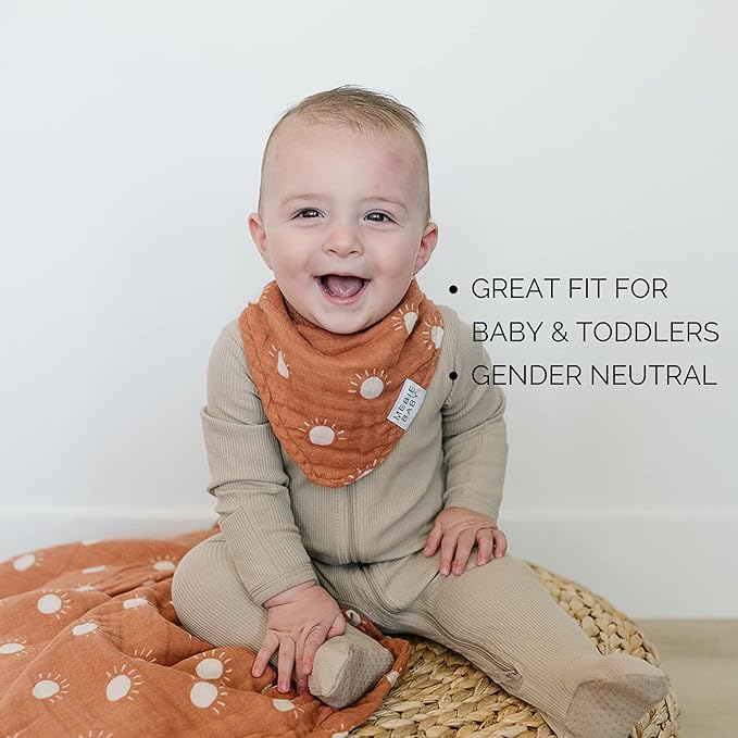 Mebie Baby Muslin Cotton Bib, 3 pack, Baby Bib Set for Burp, Spit Up, Drool, Bandana Bibs for Baby Boy or Baby Girl