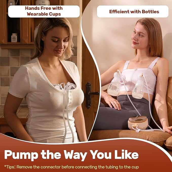 NCVI 2-in-1 Electric Breast Pump with Wearable Cups 8132, Spa-Like Comfort with VibeRelief Massage Micro-Vibration, Hospital-Grade Suction, Pain Relief & Fully Customizable Portable Breastfeeding Pump