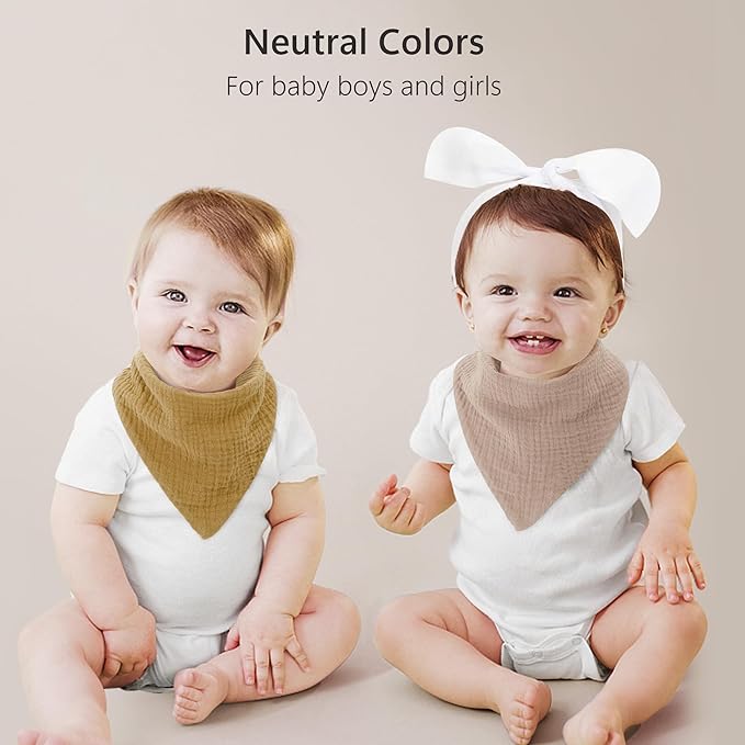 Bearmoss Muslin Baby Bibs 8 Pack Soft Bandana Bibs for Drooling & Teething, Absorbent Burp Cloths with Adjustable Snaps