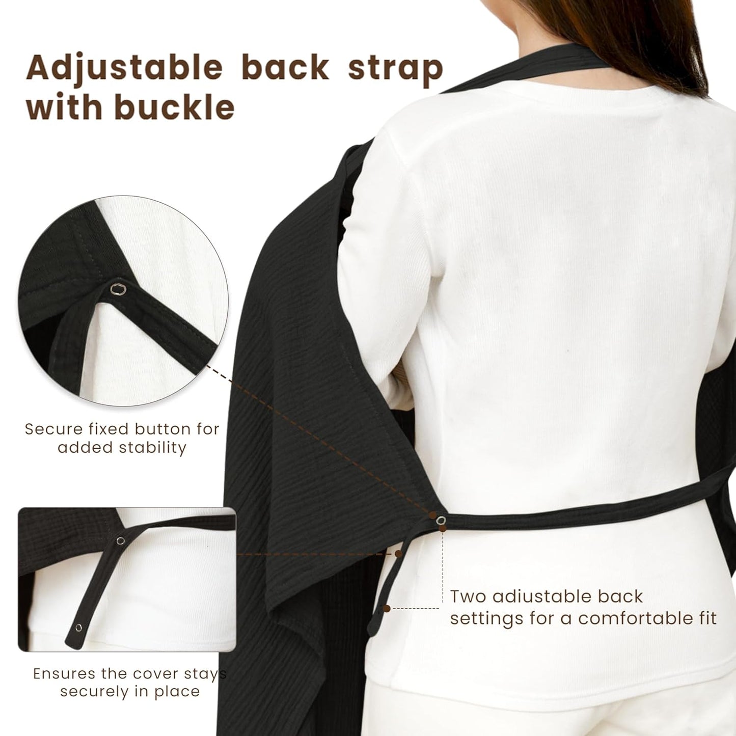 Konssy Muslin Nursing Cover for Baby Breastfeeding, Breathable 100% Cotton Breastfeeding Cover with Rigid Hoop for Mother Nursing Apron, Multi-use Carseat Canopy Canopy (Black)