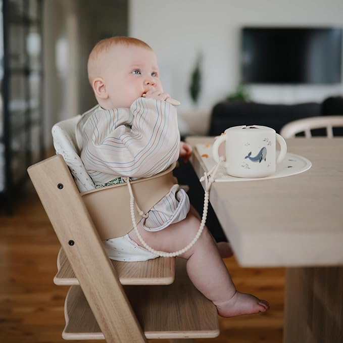 mushie Adjustable Silicone Toy Straps 2-Pack | Baby Accessories Holder for Travel, Stroller, High Chair (Natural/Shifting Sand)