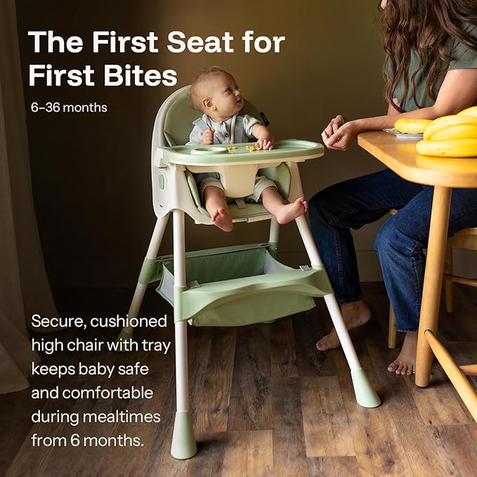 HARPPA 6-in-1 Convertible Baby High Chair for Toddlers, Foldable Highchair with Removable Tray for Eating & Playing, Adjustable 5-Point Safety Harness, Toddler High Chair with PU Cushion, Green