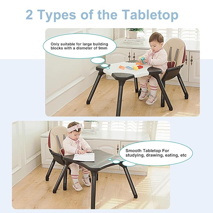 6 in 1 Baby High Chair, Convertible Highchair for Babies and Toddlers, Building Block Table Highchair with 5-Point Safety Harness/Removable Tray, Infant Feeding Table and Chair Set, Black