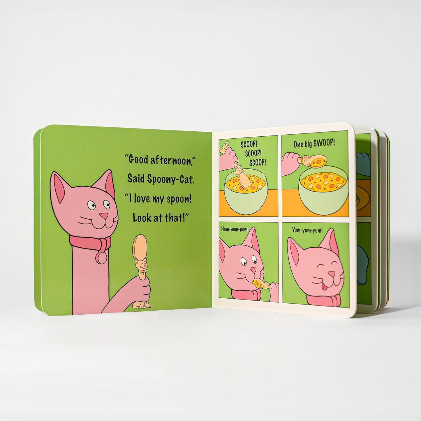 Made in USA Spoon la la Toddler Utensils Set (2 Pack) & Board Book - Spoon & Fork for Kids, Self-Standing 3D Ergonomic Cat & Dog Handles, BPA-free, Dishwasher Safe Baby Silverware (Blue)