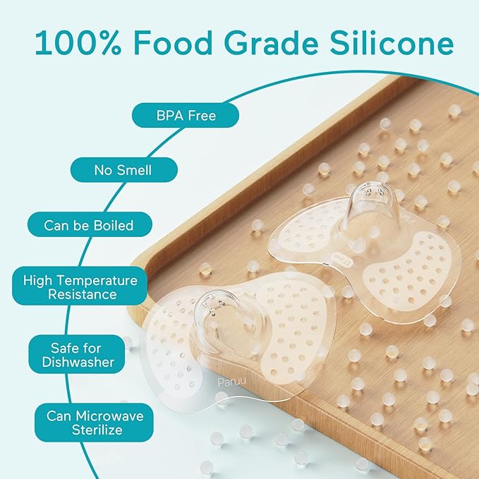 Paruu Contact Nipple Shields, Butterfly Breastfeeding Nipple Shields for Protecting Flat or Inverted Nipples, 100% Food-Grade Silicone, Made Without BPA/BPS, Include Carry Case (24mm)