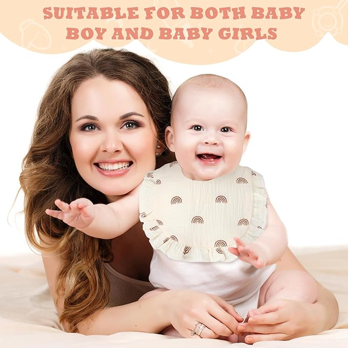 Seematn 10 Pcs Baby Muslin Bibs Drool Bibs Bandana Ruffle Soft Cotton for Newborn Baby Infants Girl Teething Toddlers Boy(Pastel Colors)