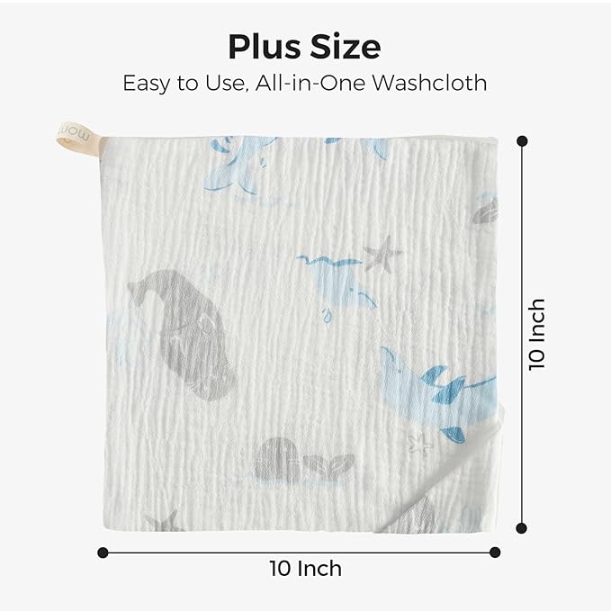 Momcozy Baby Washcloths - 4 Layer Design| Medium Thickness| Soft & Absorbent| Premium Cotton for Newborns' Skin-Great for Bathing, Wiping & on-the-go Use, Shower Gift and Essential(5 Pack, 10x10 inch)
