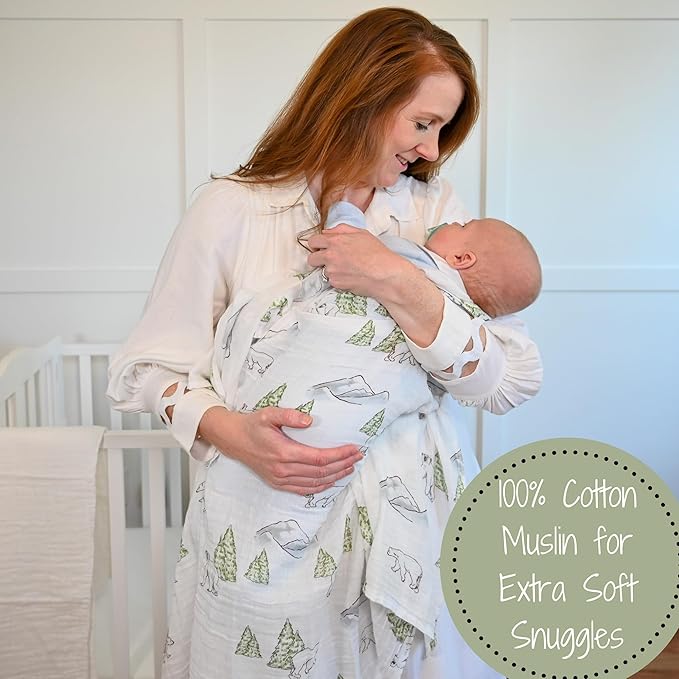 LollyBanks Muslin Swaddle Blankets, 100% Cotton Soft Baby Swaddle Blanket for Boys and Girls, Large 47 x 47 Inches Breathable Baby Receiving Blankets, Baby Essentials, Registry (Polar Bear Theme)