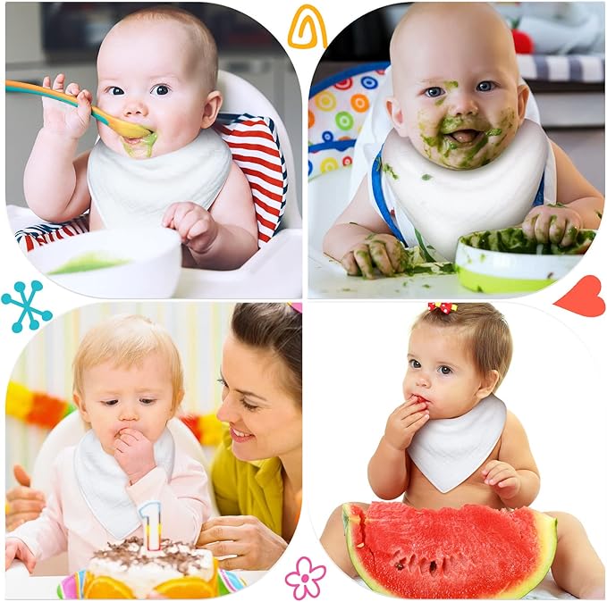 Giegxin 30 Pcs Muslin Baby Bibs White Bandana Drool Unisex Girls Boys Triangle Soft Absorbent Solid Colors Adjustable Newborn Bibs Set for Baby Infants Toddlers Teething Drooling Feeding