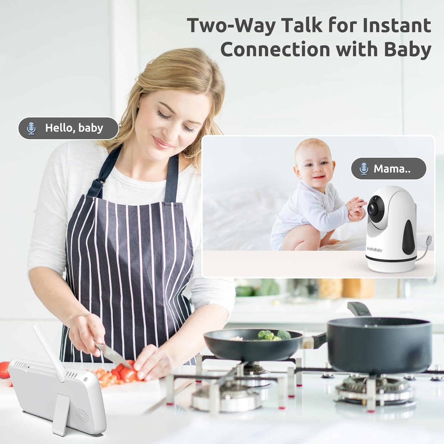 HelloBaby Video Baby Monitor with Upgraded 6” IPS Large Screen, Split Screen with 2 Cameras, Night Vision and Temprature Monitoring, Remote Pan-Tilt-Zoom Camera, No-WiFi