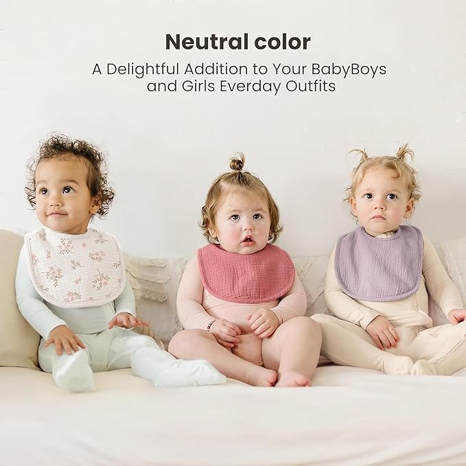 Konssy 10-Pack Muslin Baby Bibs, Soft Cotton Bandana Bibs for Drooling & Teething, Unisex Solid Colors for Boys & Girls, Newborn & Infant, Perfect Shower Gift