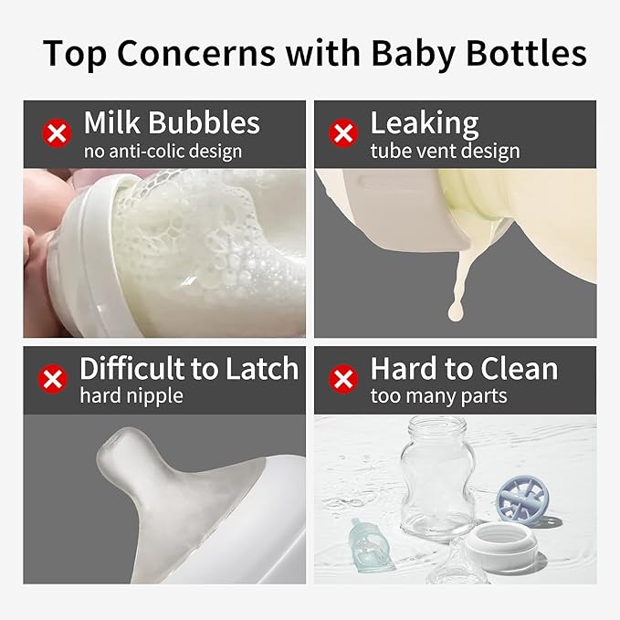 Thyseed Glass Natural Anti-Colic Baby Bottles | Newborn Breast Like Nursing Bottle for Breastfed Babies with Nipple(1-2 Months),5oz,2 Pack