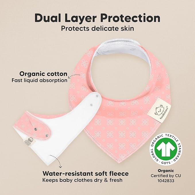 KeaBabies 8-Pack Organic Baby Bandana Bibs for Girls - Super Absorbent Triangle Baby Bibs for Drooling and Teething Infant, 100% Cotton Extra Soft for Newborn, Infant 0-36 Months (Blush)