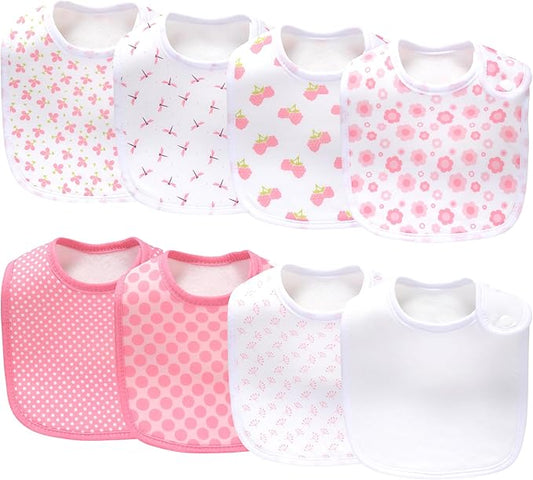 8 Pack Baby Bibs Unisex Adjustable with Snaps Ultra Soft Absorbent Drooling Teething for Boys and Girls