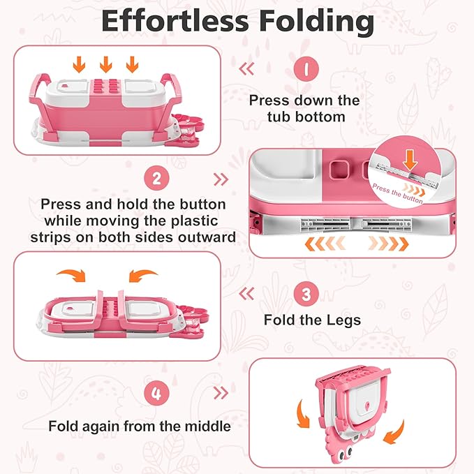 MoreFeel Collapsible Baby Bathtub for Newborn with Thermometer & 1 Hooded Towel & 1 Soft Floating Cushion,Portable Travel Bathtub with Drain Hole, Durable Foldable Baby Tubs for Infants to Toddler