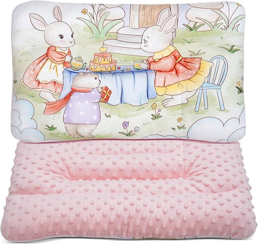 Reidio 1Pcs Toddler Pillow Double Sided Warm Plush & Minky Dot Fabric Kids Pillow Cute Small Pillow Machine Washable (#W-Rabbit Pink)