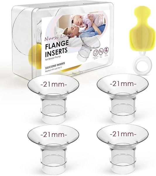 Flange Insert 15mm 4PCS for 24mm Flange/Shield, Flange Sizing Kit Silicone Flange Insert with Storage Box, Cleaning Brush, Breastfeeding Essentials Kit for Moms
