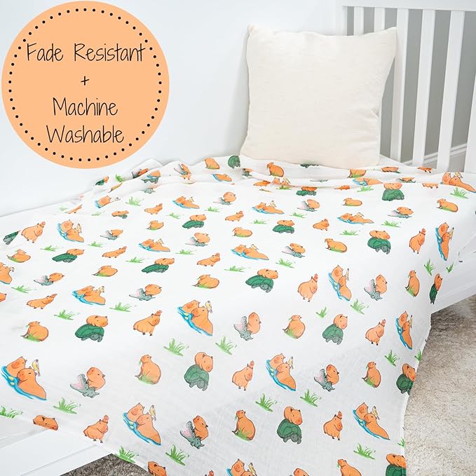 LollyBanks Swaddle Blanket, 100% Cotton Muslin Swaddle Blankets, Neutral Swaddle Blanket 47 x 47 Inches, Baby Blanket for Boys and Girls, Baby Essentials, Registry (Capybara Print)