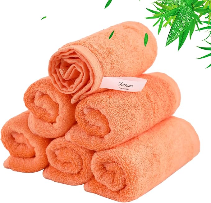 Baby Washcloths 6 Pack, 10x10 inch Orange Small Wash Cloths for Face and Body, Super Soft & Gentle Face Towels on Sensitive Skin, Newborn Registry Bath Shower Gifts for Infant Kid Toddler Children