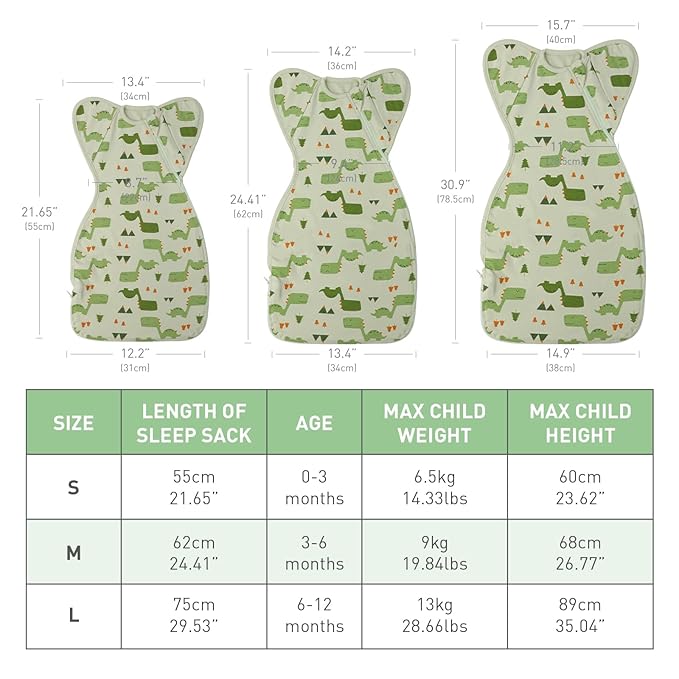 Premium Soft Cotton Swaddle Blanket Sleep Sack Arms Up Design 2 Packs 3-6 Months, Hands Up 3-Way Transitions to Arms-Free Wearable Sleeping Sack Bag for Baby Boys Girls Snug Fit Calms Startle Reflex