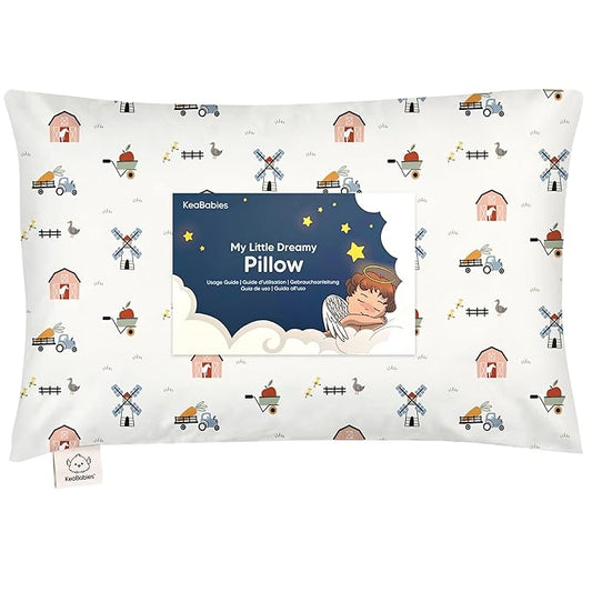 Toddler Pillow with Pillowcase - 13x18 My Little Dreamy Kids Travel Bed Pillows for Sleeping, Organic Cotton Small Pillowcase, Soft & Breathable, Machine Washable, Toddlers 2-5 Years Old (Barn)