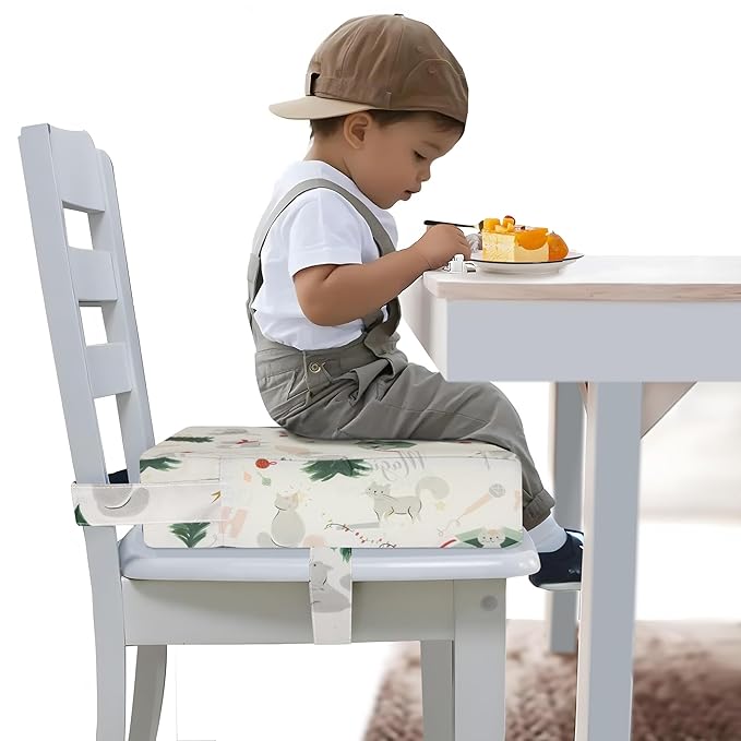 Toddler Booster Seat for Dining Table, Portable Booster Seat for Kitchen Chair, 4 Inch High-Density Foam Cushion with Adjustable Safety Straps and Non-Slip Bottom, Perfect for Kids Travel and Daily
