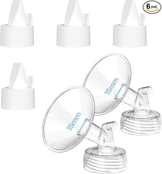 Flange Inserts for Spectra, Spectra Replacement Pump Parts for S1/S2/9 Plus, Not Original Accessories, Breast Pump Parts Include 2-Pack 15MM Flange and 4-Pack Duckbill Valves