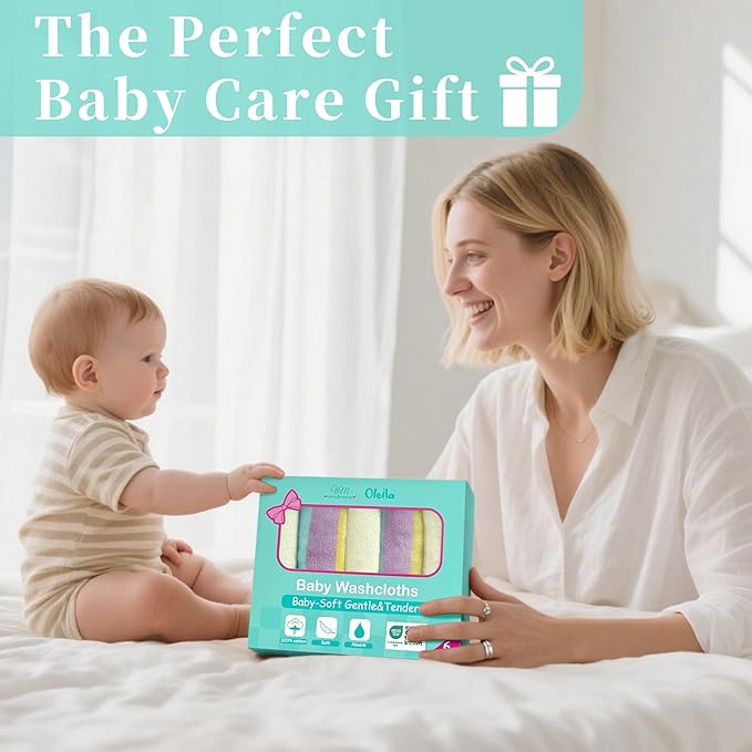 VOOVA & MOVAS 6 Pack 100% Cotton Baby Washcloths | 12x12 Inches | Highly Absorbent | Ultra-Soft Newborn Towels | Perfect Set,Baby Essentials |Dino & Ivory Colors