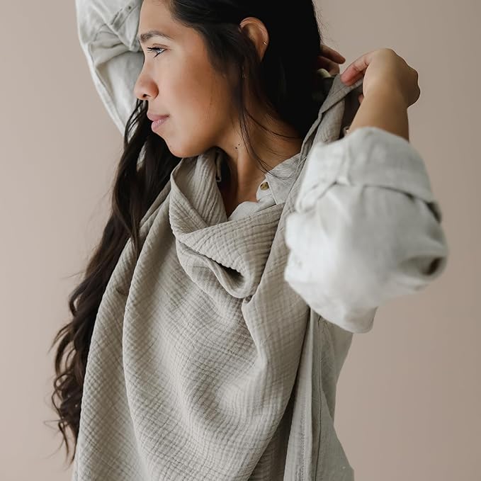 snuggle me® Nursing Cover - 100% Organic Cotton Muslin Nursing Cover Up for Breastfeeding with a BPA-Free Silicone Teether Ring, Ultra-Soft & Lightweight (33.5″ × 39.4″)