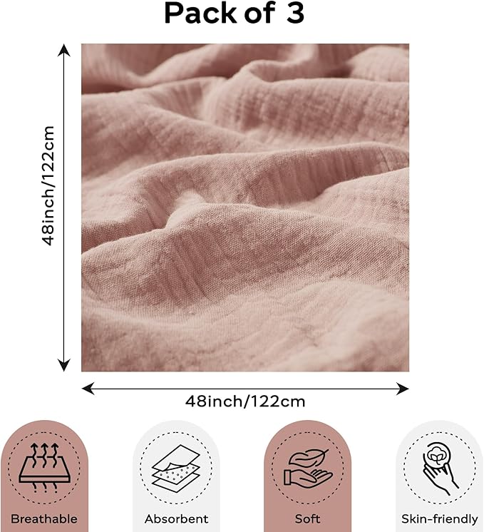 JELLYMONI 3 Pack Muslin Swaddle Blankets for Baby Boys Girls, Newborn Receiving Blanket Large 47 x 47 inches, Breathable Soft Baby Swaddling Wrap Nursery Blanket for Boys & Girls Unisex