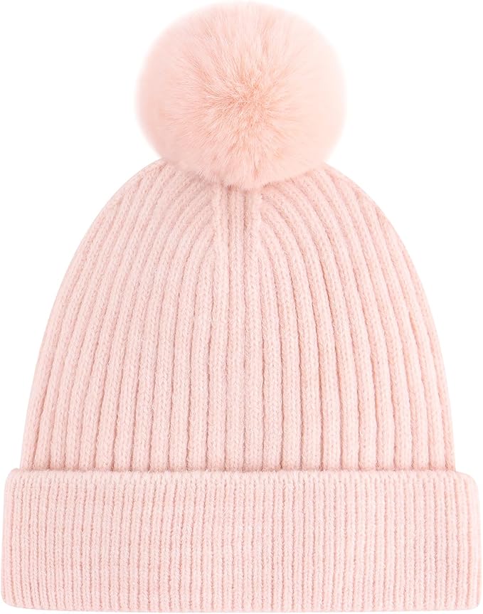 Girls Winter Hat Warm Toddler Beanie with Pom Pom Winter Hats for Baby and Kids